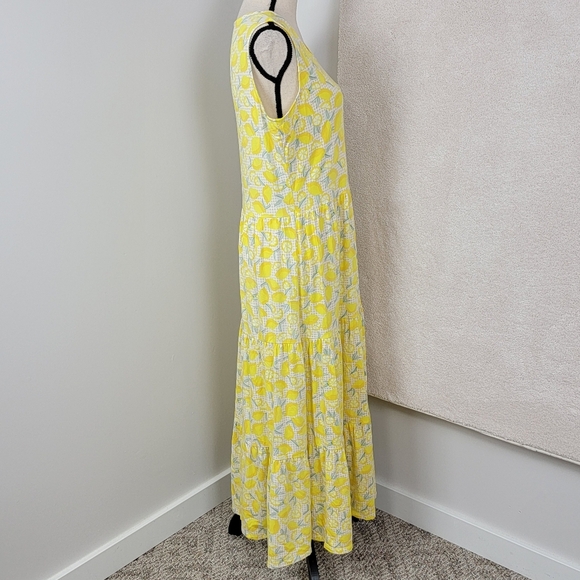 Lands' End Bright Yellow And White Lemon Print Tiered Maxi Tank Dress Sz MP - Picture 5 of 11